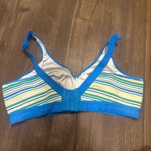 Cacique jersey 40D cotton no wire blue & yellow striped bra - Picture 2 of 3